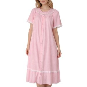 Vintage Smart Time Pink Gingham Lace Trim Nightgown Minor Flaws Medium